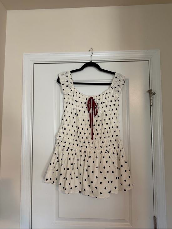 Peppermayo Dresses & Skirts - Peppermayo White Polka Dot Mini Dress with Red Tie